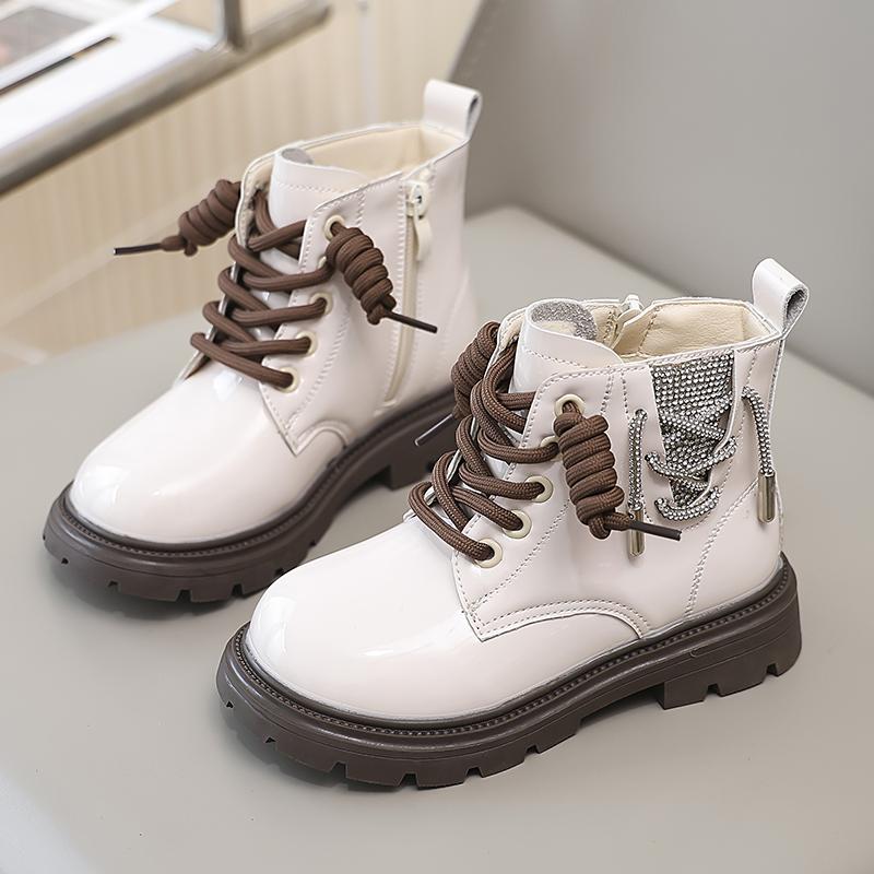 Winter Children's Boots Glossy Rhinestone Girls Ankle Boots Warm Plush Versatile Kids Causal Cotton Boots Thick Bottom Fashion