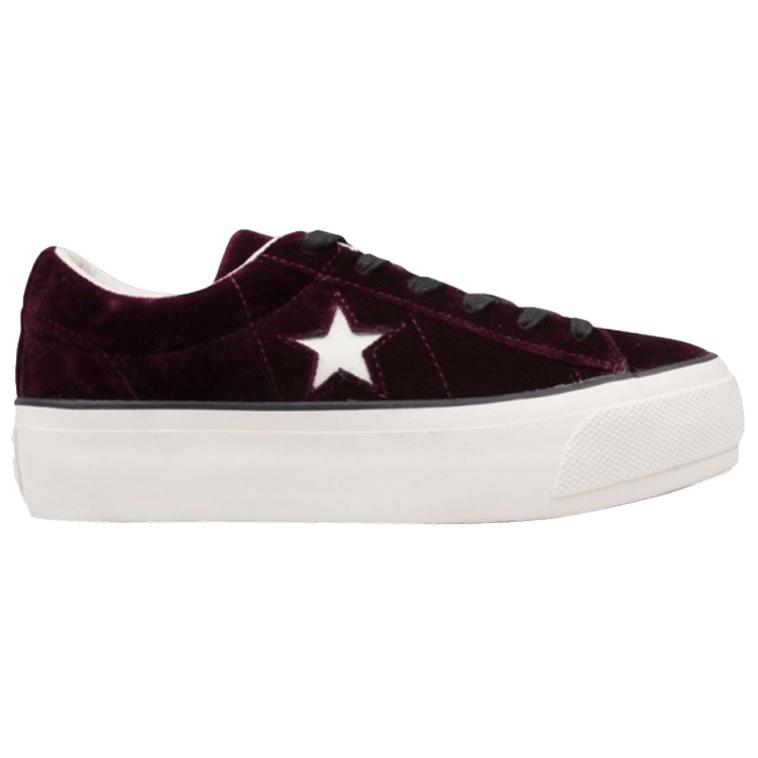 Converse One Star Platform Velvet Ox Dark Sangria Women Sneakers Red Egret Black 558951C