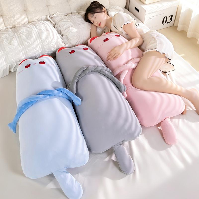 Cute Soft Cat Plush Toys Cartoon Animal Long Cat Pillow Leg Clamp Washable Sleeping Companion Throw Pillow