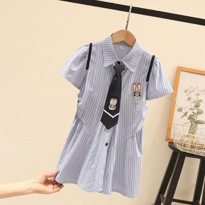 Girls Summer Preppy Striped Shirt Dress Stylish Kids Clothing 120