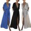 Elegant Women Deep V Neck Maxi Dress With Half Sleeve For Summer Beach Holidays