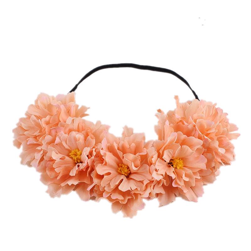 European & American Peony Flower Elastic Headband - Fabric Art Christmas Hair Accessories for Women
