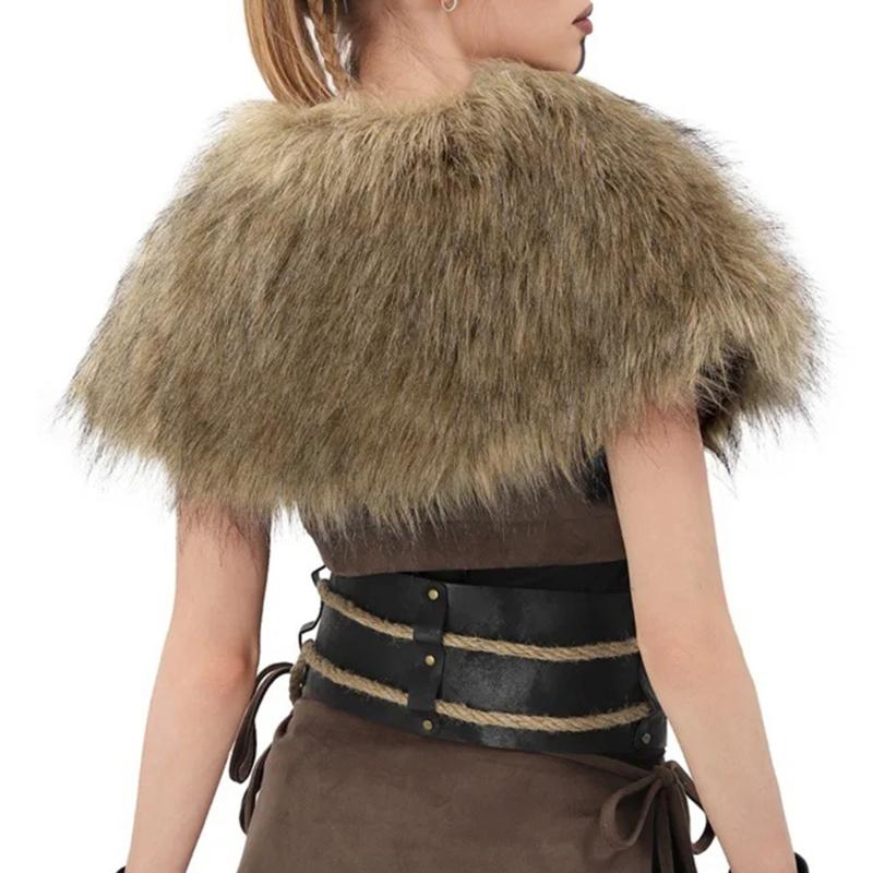 Faux Furs Shawl with Buckles Fashion Costume Collar Role Play Capes For Cosplay And Medieval Themed Event