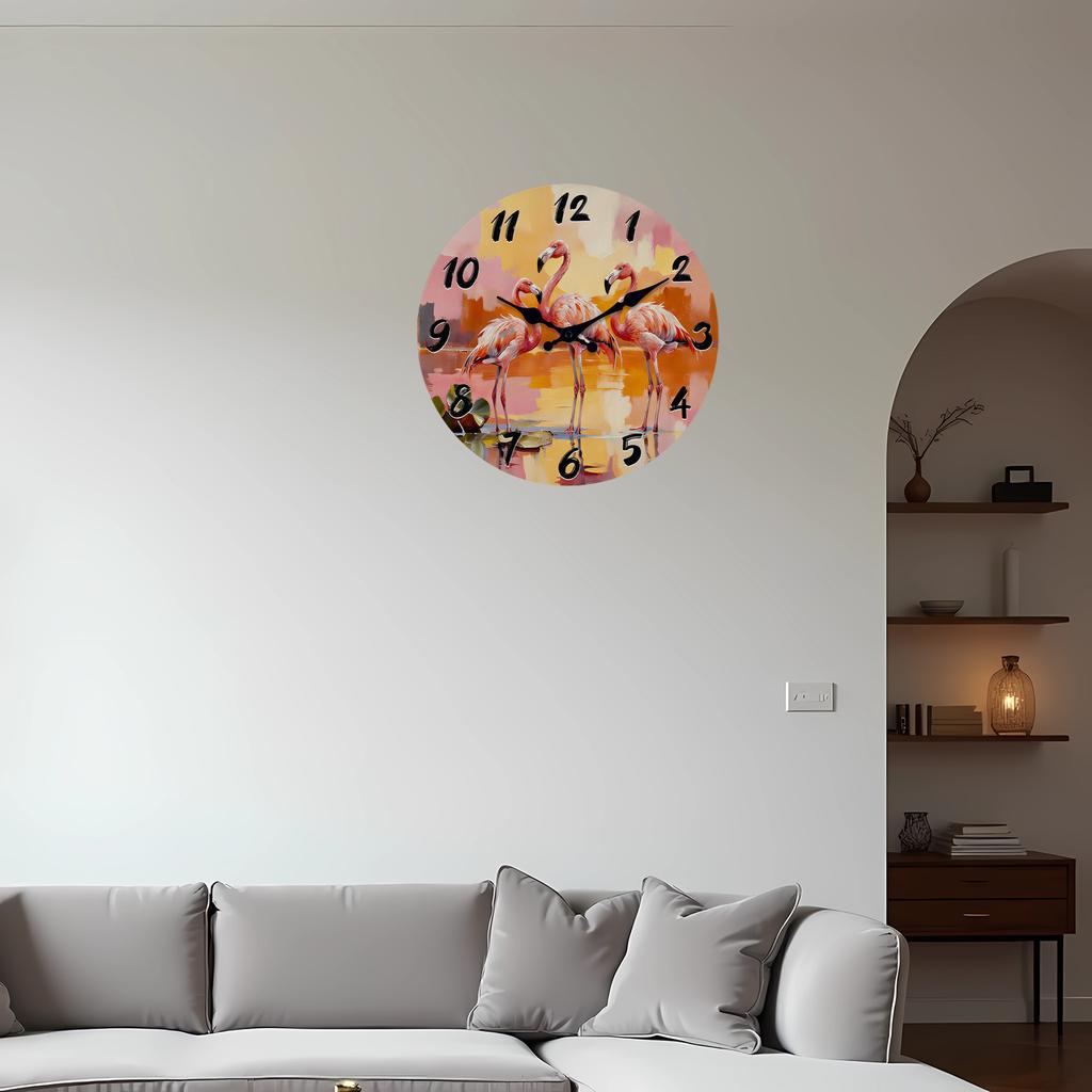 Superior-Grade Flamingo Tropical Premium-Quality Pattern Premium-Quality Wooden High-Standard Wall Superior-Grade Clock 10-16Inch High-Standard