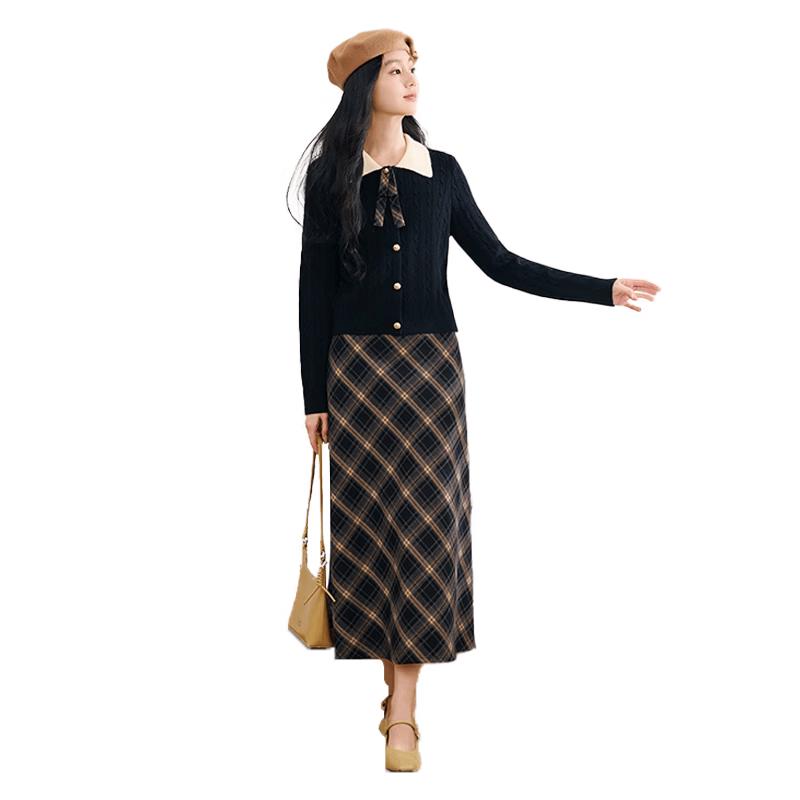 Xiangying Women s Black Lapel Cable Knit Cardigan S
