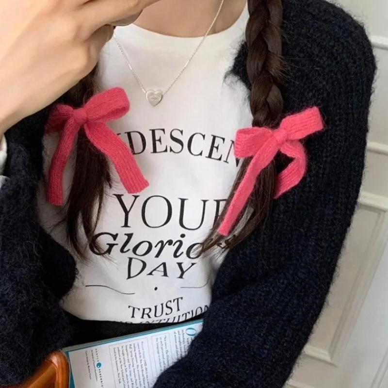 2pcs Beautiful Knitted Ribbon Bow Hair Clips Metal Duckbill Clip Handmade New Product Headwear