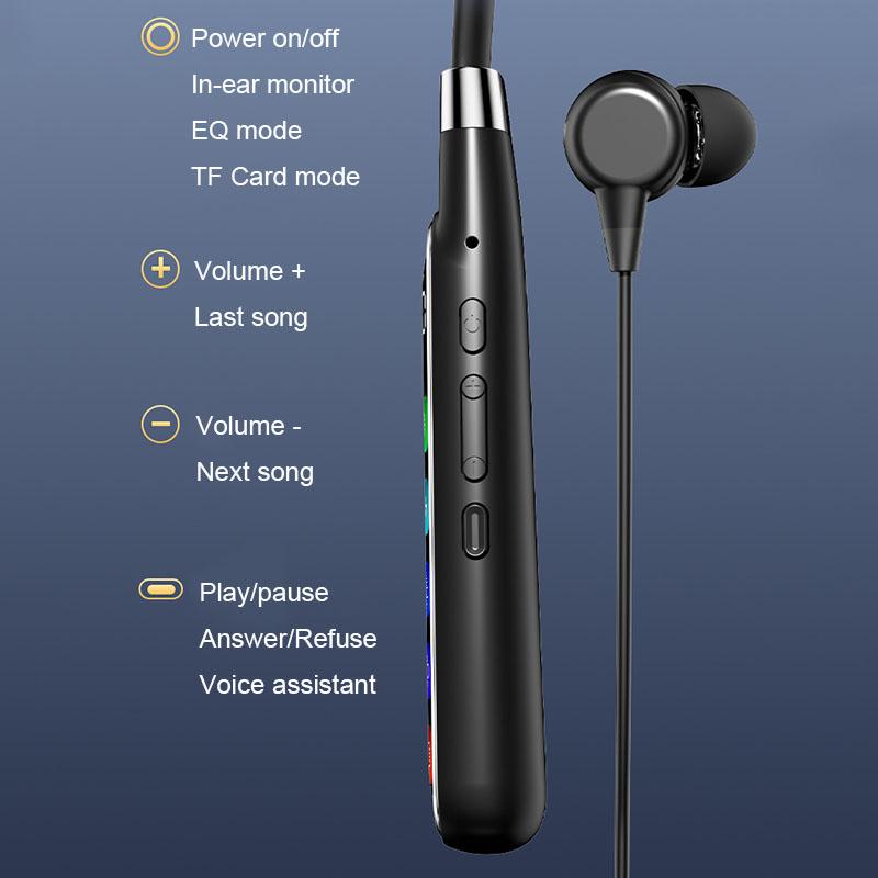 Smart Digital Display Sport Bluetooth Headphone HiFi Stereo Music In-Ear Headset Noise Cancel Microphone Earphones