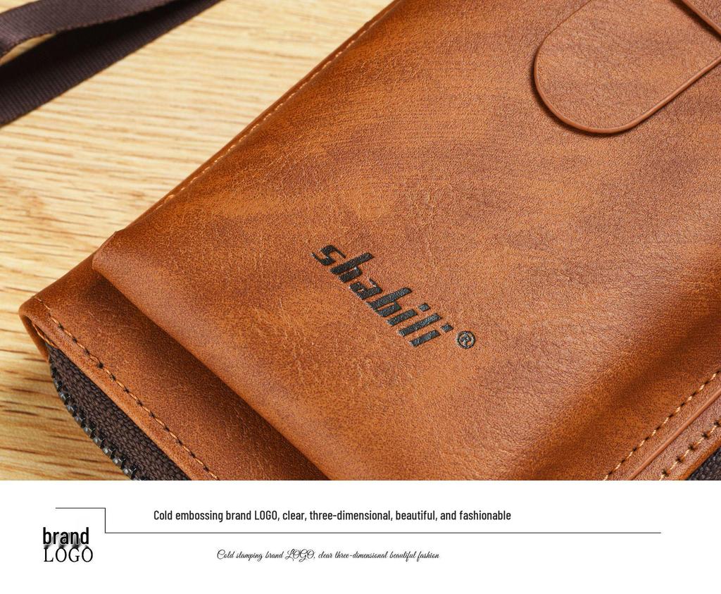 SHABILI Men's Zipper Wallet: Youth Leather Phone Bag & Card Holder, Large Capacity, Multifunctional