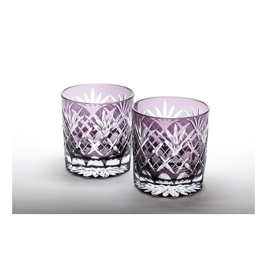 Glass Studio Saiho Edo Kiriko Shochu Glass, Rock Glass, Old-fashioned, Purple, Pair, Ken-Yarai-Kasan