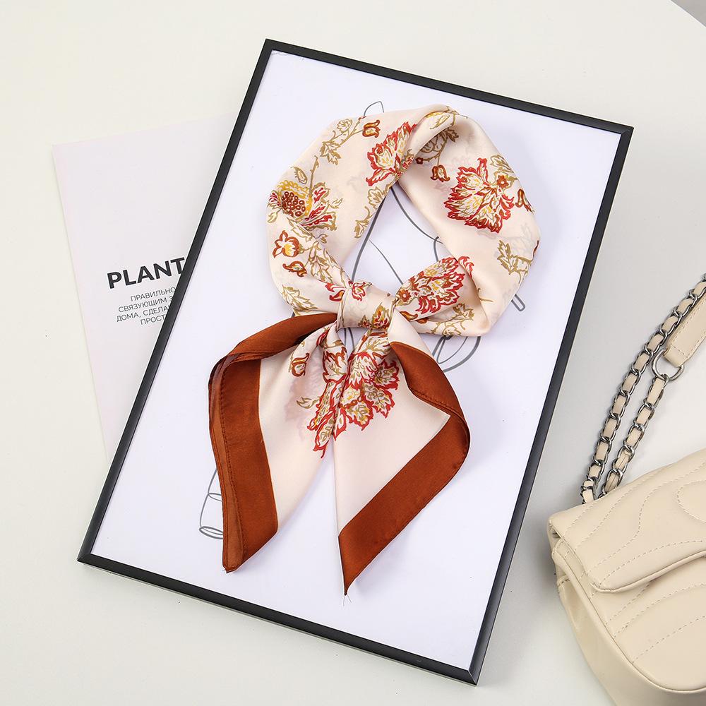 71 Flower polka dot simulation silk scarf neck small square scarf Korean atmosphere sunscreen scarf advanced sense