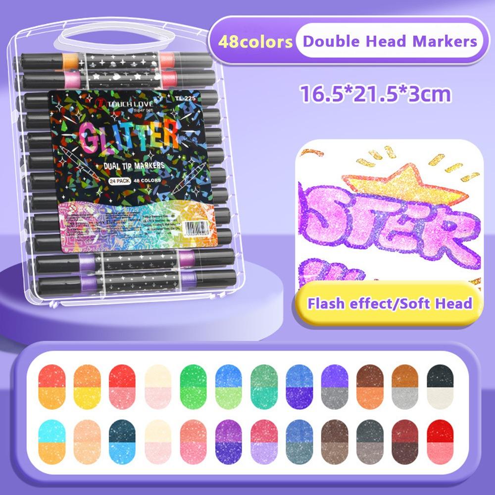 Glitter Colored Marker Pen Soft Head Painting Glitter Pen Colorful Fluorescent Pen  Students Use
