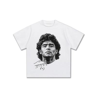 Camiseta de Manga Corta con Estampado de Estrella de Maradona para Hombre Marca de Moda Americana Holgada Cuello Redondo Algodón Puro Casual Camiseta de Alta Calidad