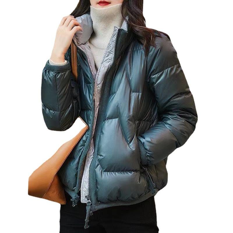 LJX 2024 New Windproof Jacket Ladies Jacket Fashion Winter Shiny Party Coat Female Short Jacket Warm Nightclub Hooded Collar Fashion Female Jacket