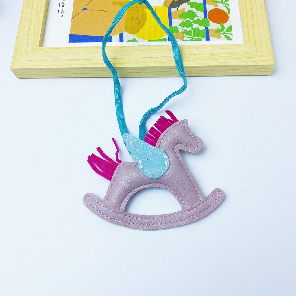 Colorful PU Leather Rocking Horse Keychain - Cute Bag Pendant Gift
