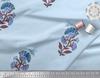 Soimoi Blue Japan Crepe Satin Fabric Insect|Leaves & Floral Block Print Fabric by Yard 42 Inch