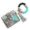 Bull Silicone Beads Bracelet Pu Leather Purse Leopard Print Tassel Cow Wallet Keychain Silicone Beaded ID Card Holder Keychain