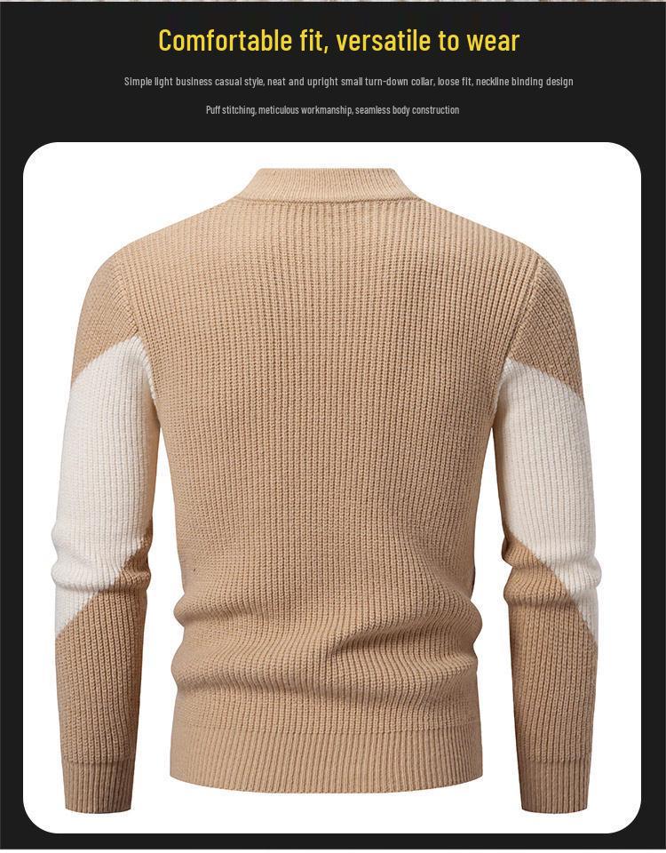 Men's Winter Thick Knit Color-Block Patchwork Sweater