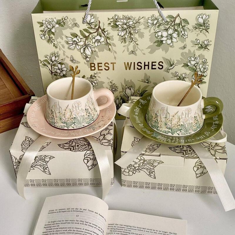 Pink Lily-of-the-Valley Ceramic Coffee Mug Gift Set
