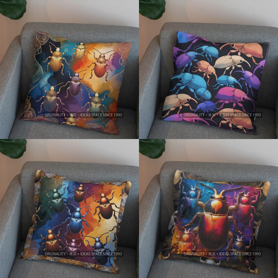 Panika Chen Unisex 2D Colorful Beetles Art Pillow For Home Decor Pattern Cushion Cover Suitable For Sofa Bedroom Car Pillow Cover
