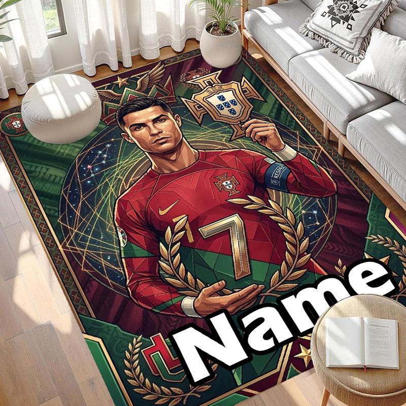 Custom Name Personalized Cristiano Ronaldo Print Carpet, Versatile Home Decor Rug, for Playroom, Apartment, Balcony, Entryway, Hallway Gift