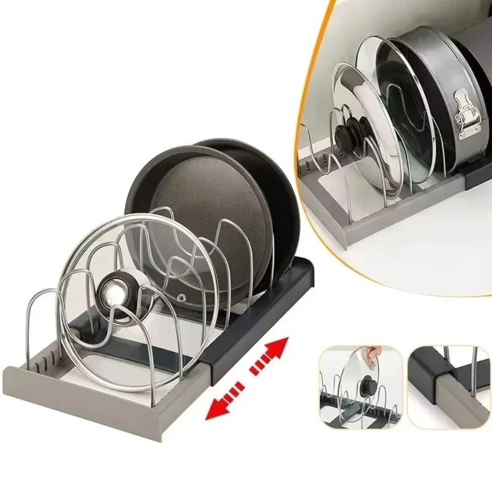 Adjustable Storage Rack Retractable Cookware Organizer New Pot Lid Rack  Kitchen