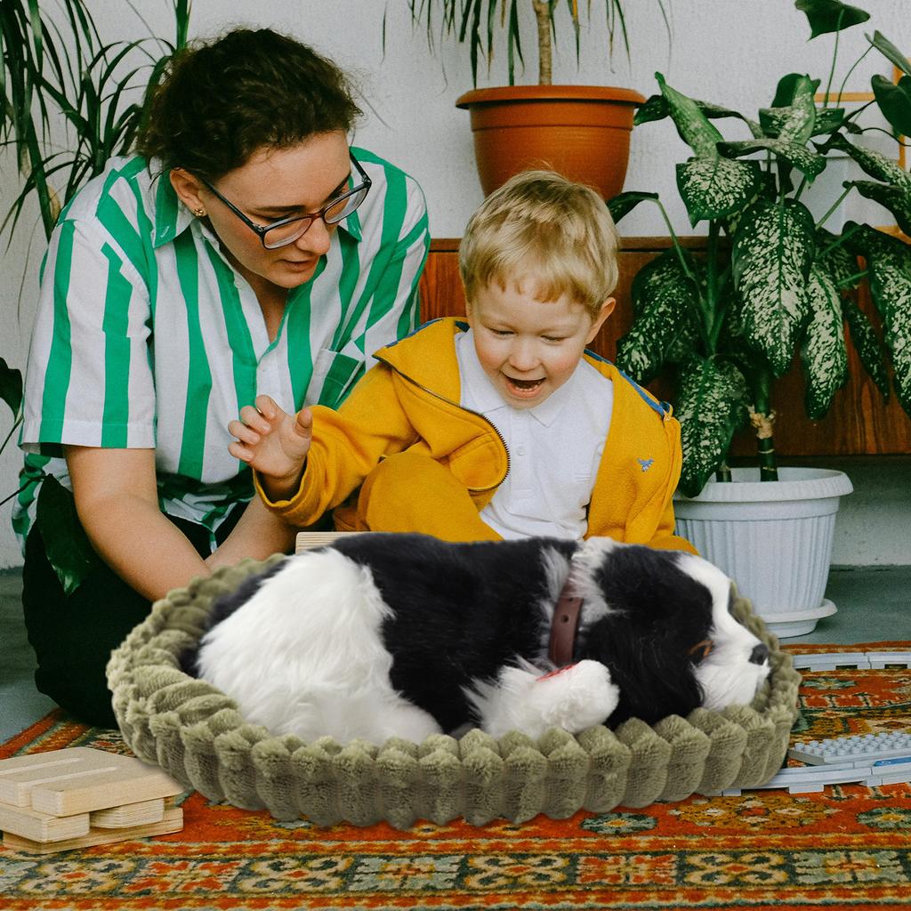 Realistic Sleeping Plush Breathing Dog Toy with Mat Stuffed Animals Toy Interactive Pet Toy Puppy Dolls for Kids Adults