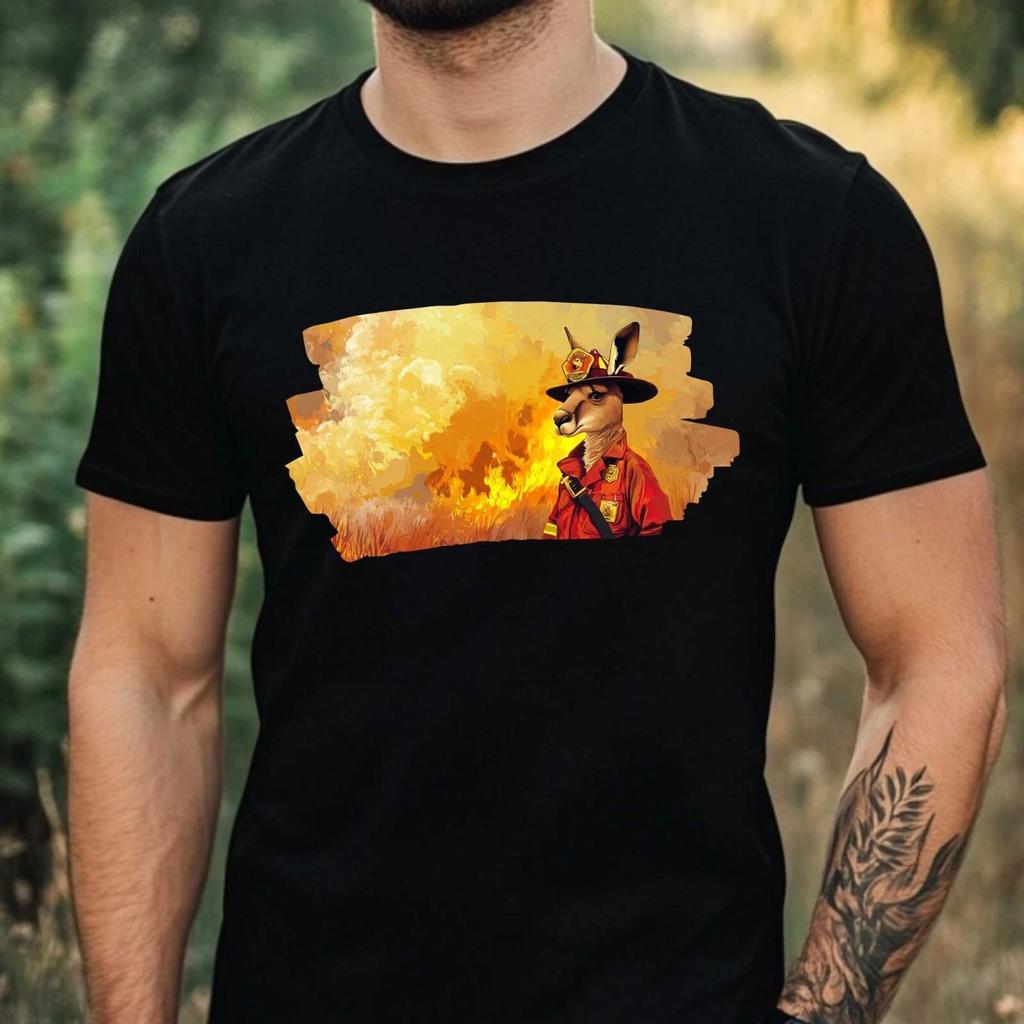 T-Shirt Herren Känguru als Feuerwehrmann Motiv Baumwolle Größe XS bis 5XL