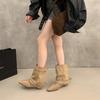 Skinny belt buckle short tube thick heel short boots Spice girl style pants tube pointed short boots women's boots locomotive new black