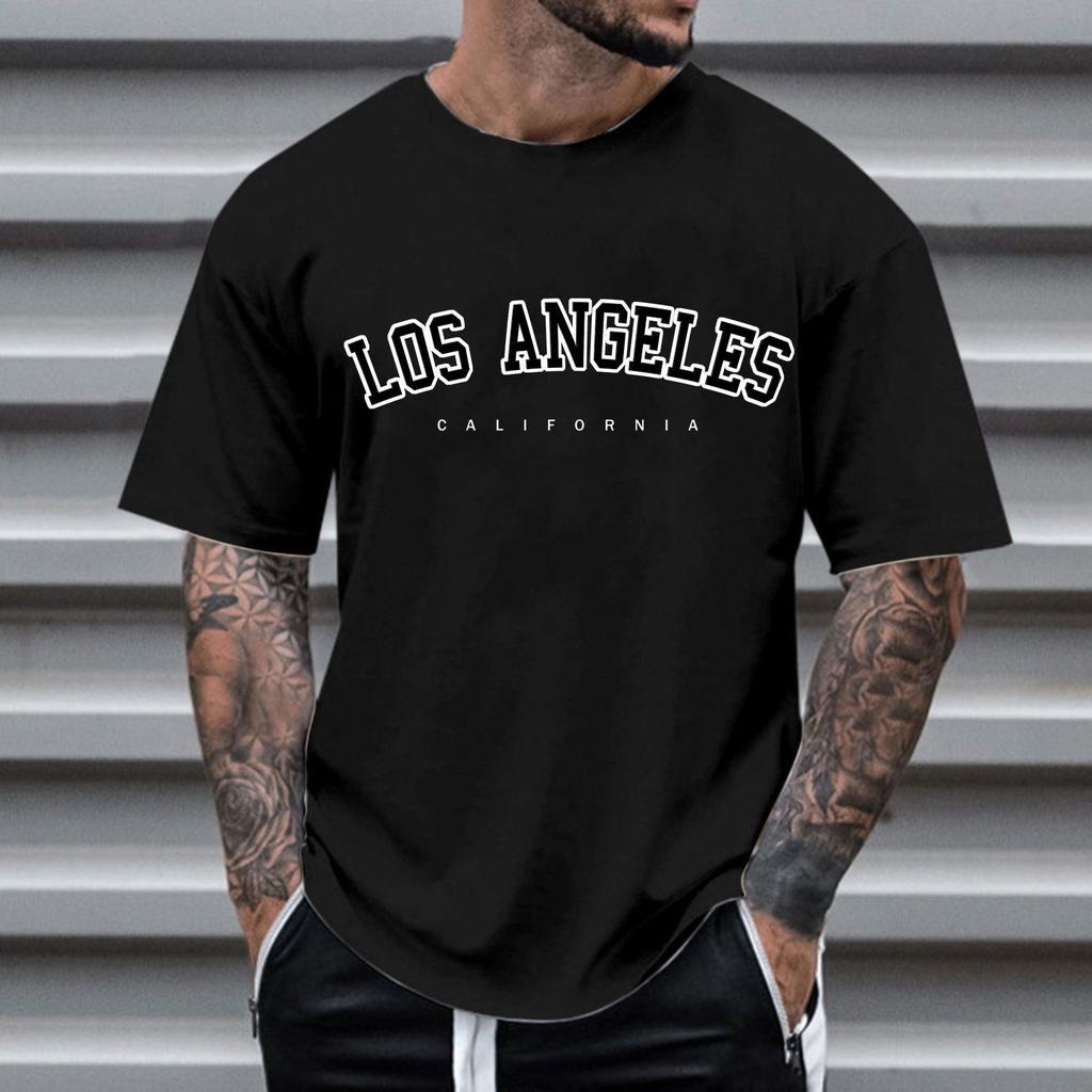Men's Crew Neck Letter Printed Short Sleeve Fashion Cotton Top Versatile T-Shirts Men’s