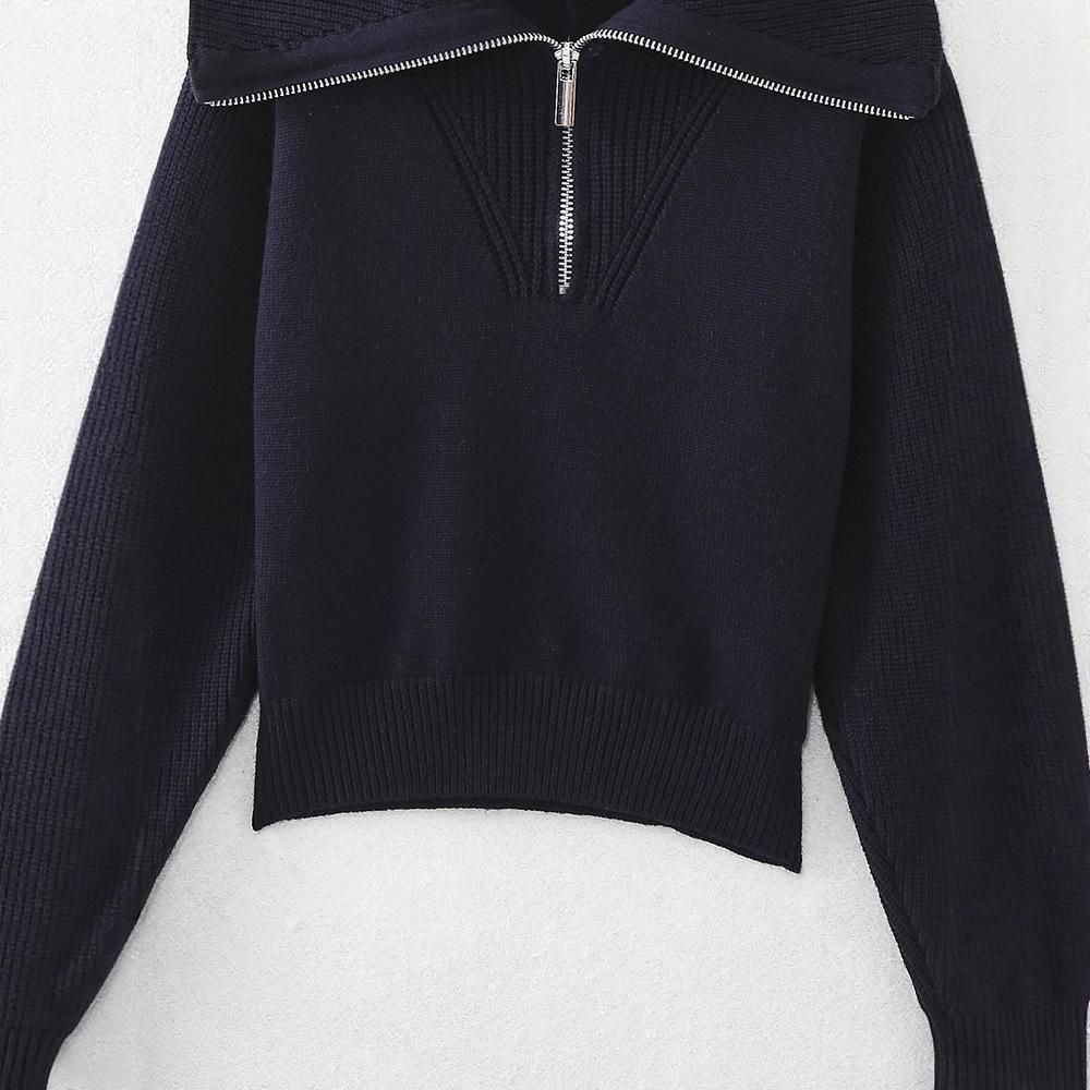European and American style, French style, women's clothing, fashionable versatile loose zipper knitted sweater 5536155