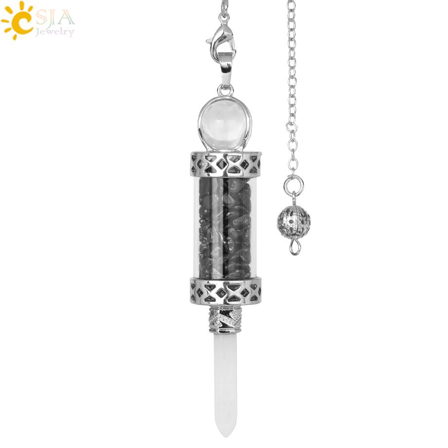 CSJA Crystal Pendulums for Divination Dowsing Wishing Bottle Natural Stone Pendant Hexagonal Clear Quartz Pendulum Balanced H025