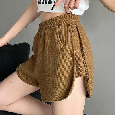 Neue Damen-Sommer-Shorts aus Waffelstrick – Hoher Bund, lockere Passform, figurformend, auch in großen Größen erhältlich – Lässige Shorts mit weitem Bein