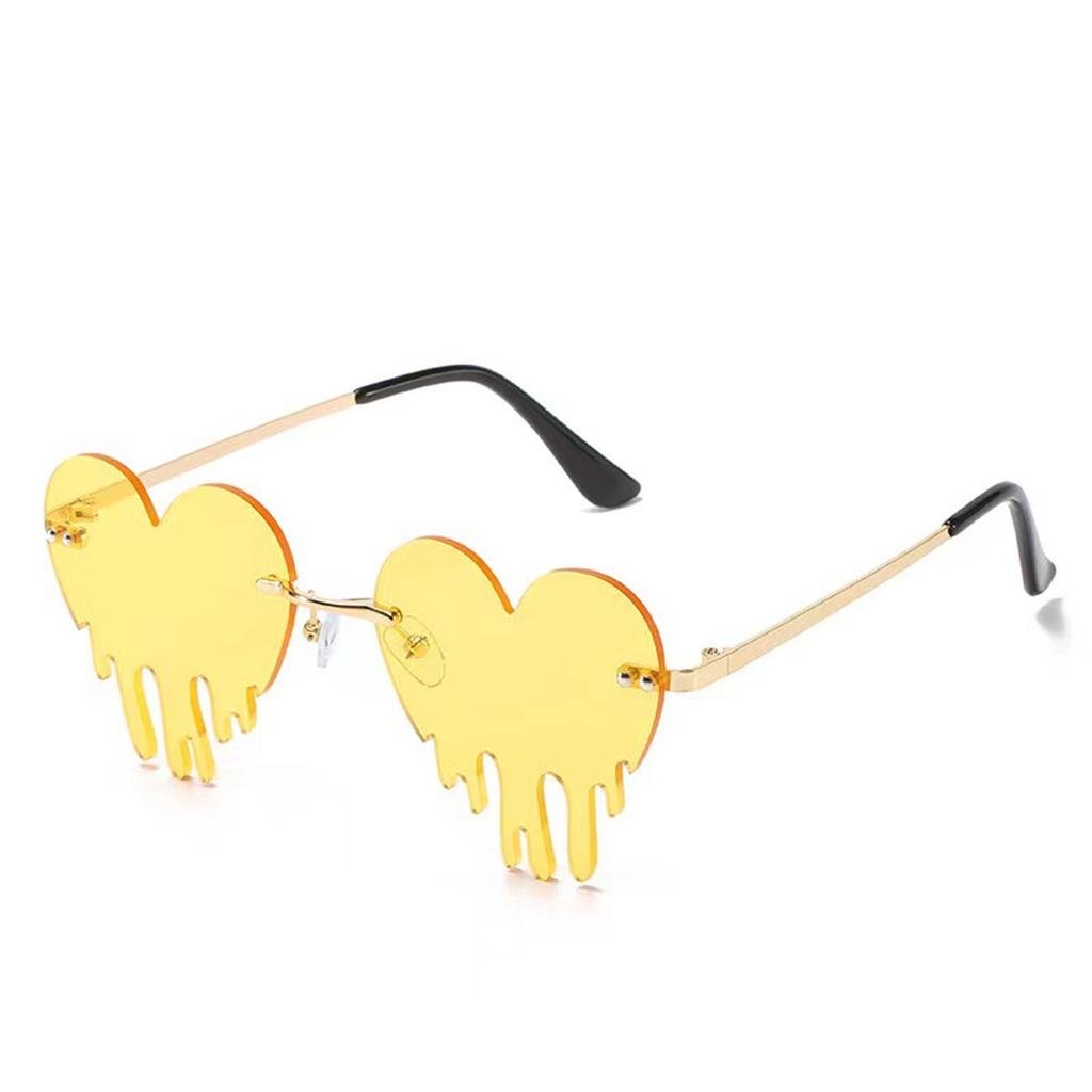 Heart Shape Dripping Sunglasses For Women And Teens Fashionable Rimless Party Glasses For Music Festival And Night Event