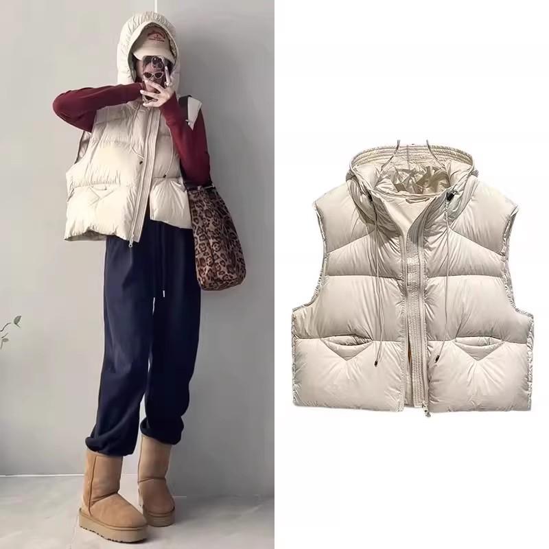 

Зимний новый жилет женский модный плащ свободный жилет теплый короткий жилет с капюшоном женский жилет для улицы XL бежевый