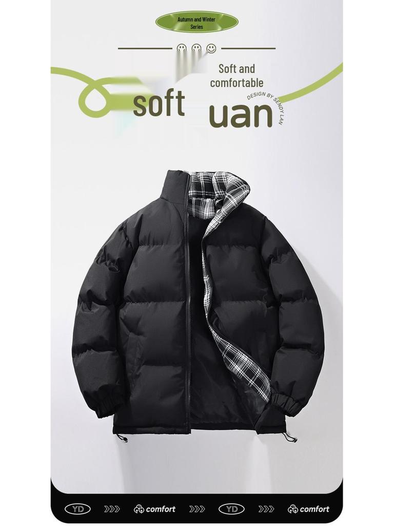 Men's Trendy Winter Stand Collar Puffer Jacket - Versatile, Warm, and Thickened Cotton Outerwear for Couples and Youth