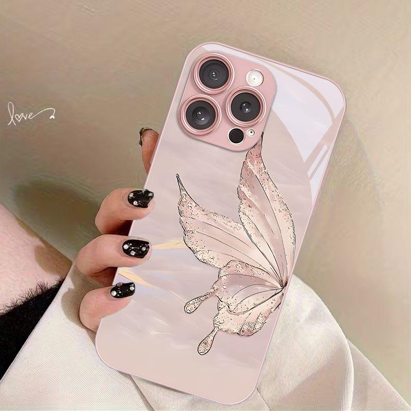 Butterfly wing design tempered glass phone case suitable for iPhone 17 16 15 14 13 12 11 Pro Max Plus shockproof back cover