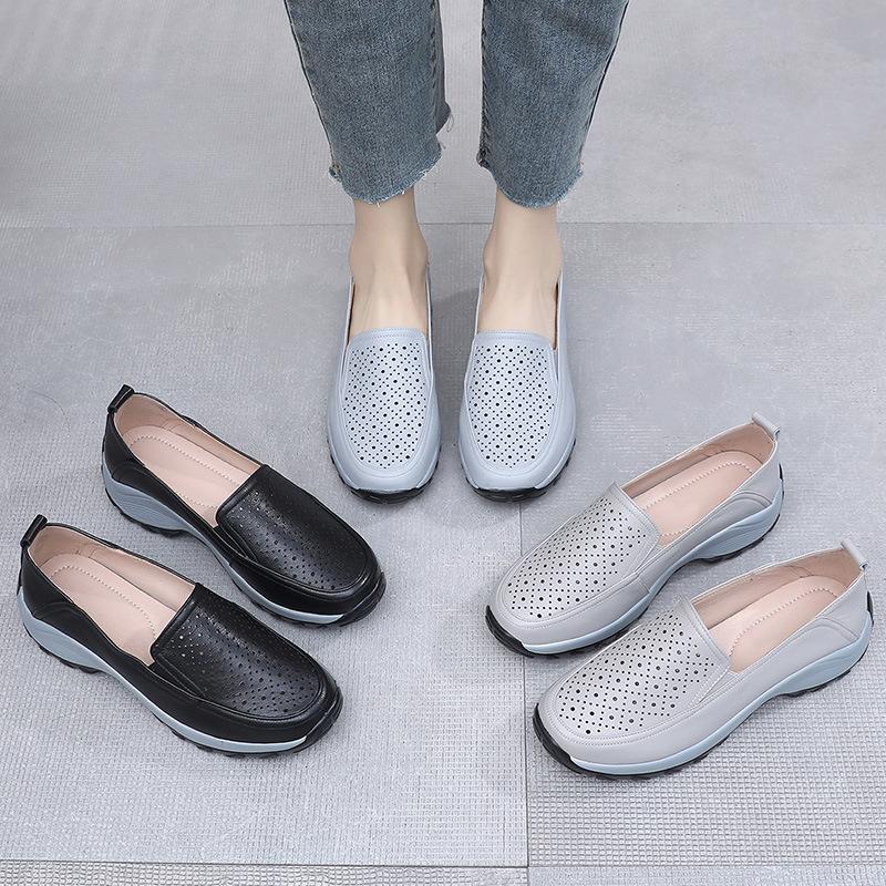 Fashion GKTINOO 2025 Spring Real Leather Shoes Thick Bottom Women Shoes Wedges Cutout Sneakers Platform Loafers Lightweight Mom Shoes