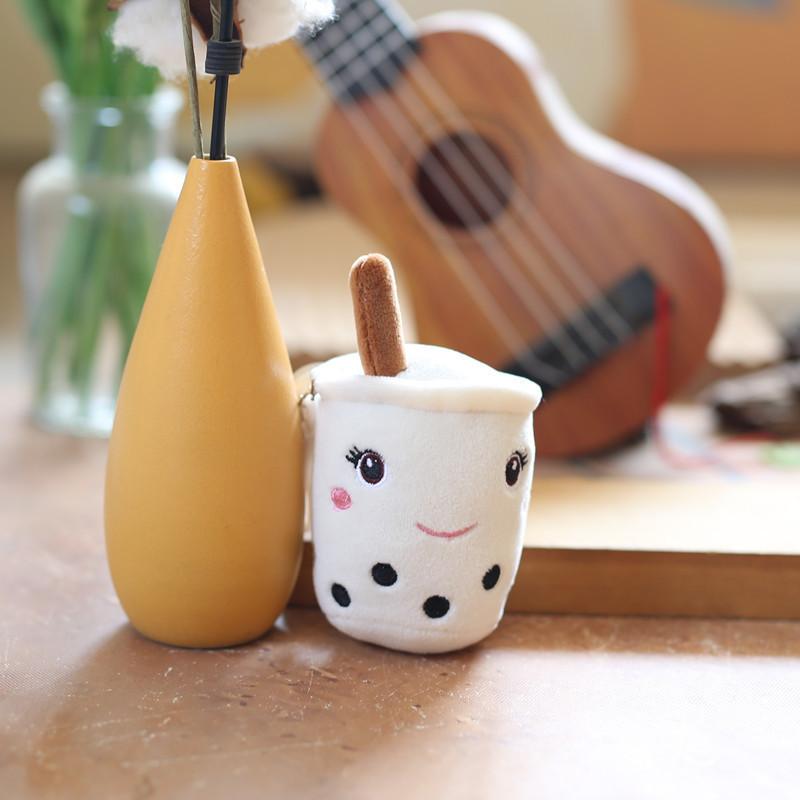 Adorable Plush Milk Tea Cup Keychain Soft Cartoon Animal Bag Ornament