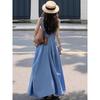 Temperament Blue Vest Dress Women's Clothing Summer New Casual Seaside Vacation Waist Slim Skirt
