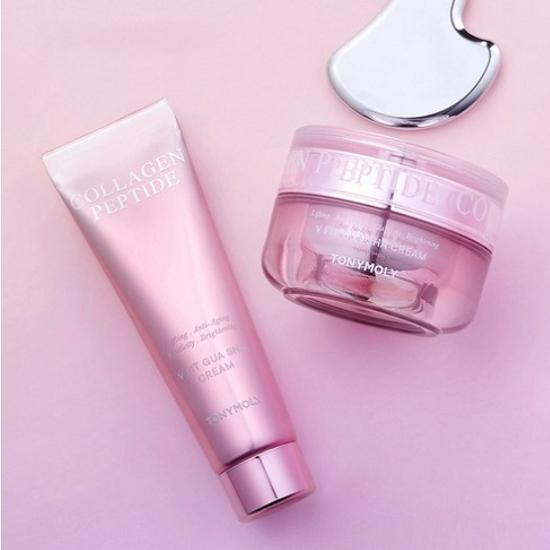 Tony Moly Collagen Peptide V-Fit Cream Original 50ml + Gua Sha + Cream Refill 50ml Set, 1 Set