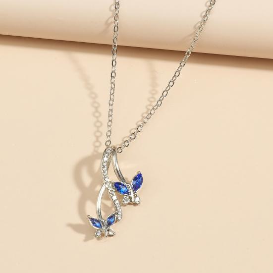 Women Faux Crystal Butterfly Hanging Drop Pendant Necklace Jewelry Accessory