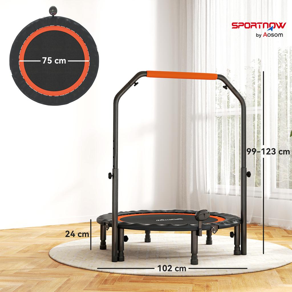Mini Trampoline With Height Adjustable Handlebar LCD Monitor Steel Black And Red Diameter 102 X 99 123 Cm