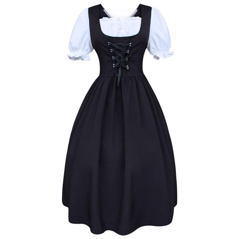 

Medieval Drawstring Womens High Waist Bowknot Lace Up Cosplay Dress Costume S