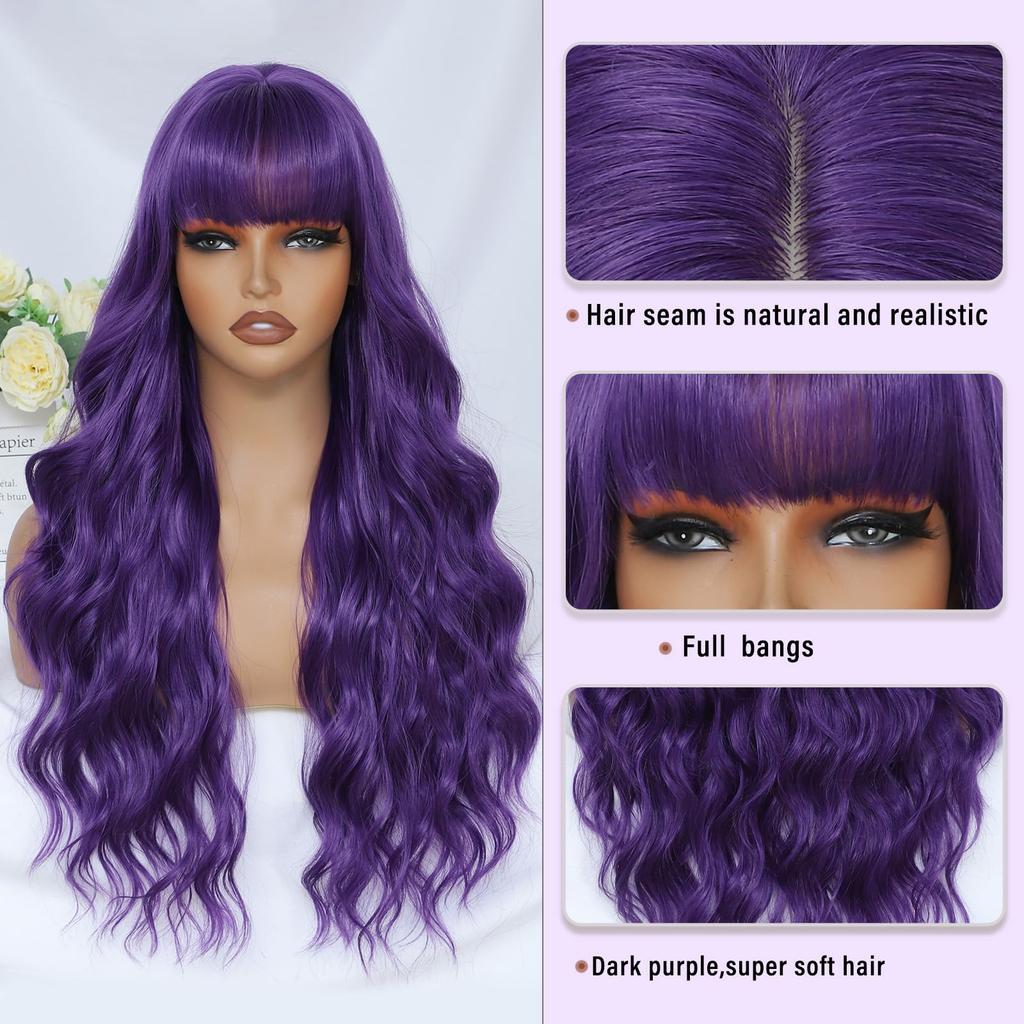 Nieuwe paarse synthetische pruik met grote golven voor feest, Halloween cosplay, dagelijks gebruik, hittebestendig haaraccessoire