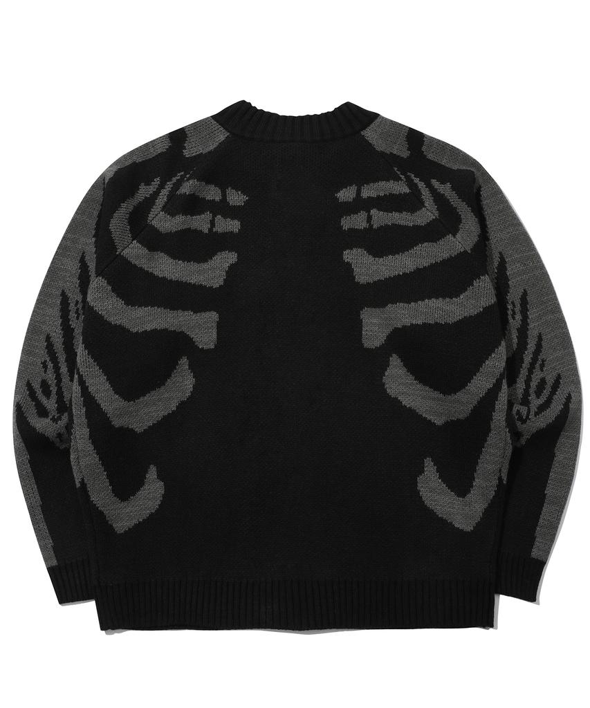 Cpgn Studio [2-Way] Skull Bone Knit Zip-Up Black