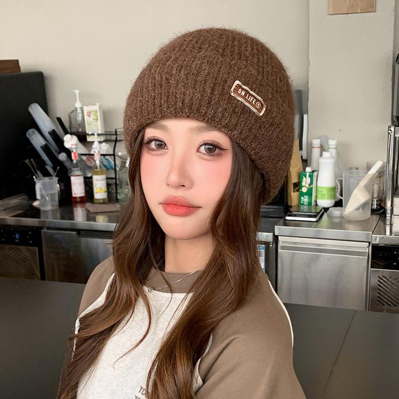 New wool hat women's autumn and winter big head circumference wool thickened warm ear protection knitted stacking hat cold hat
