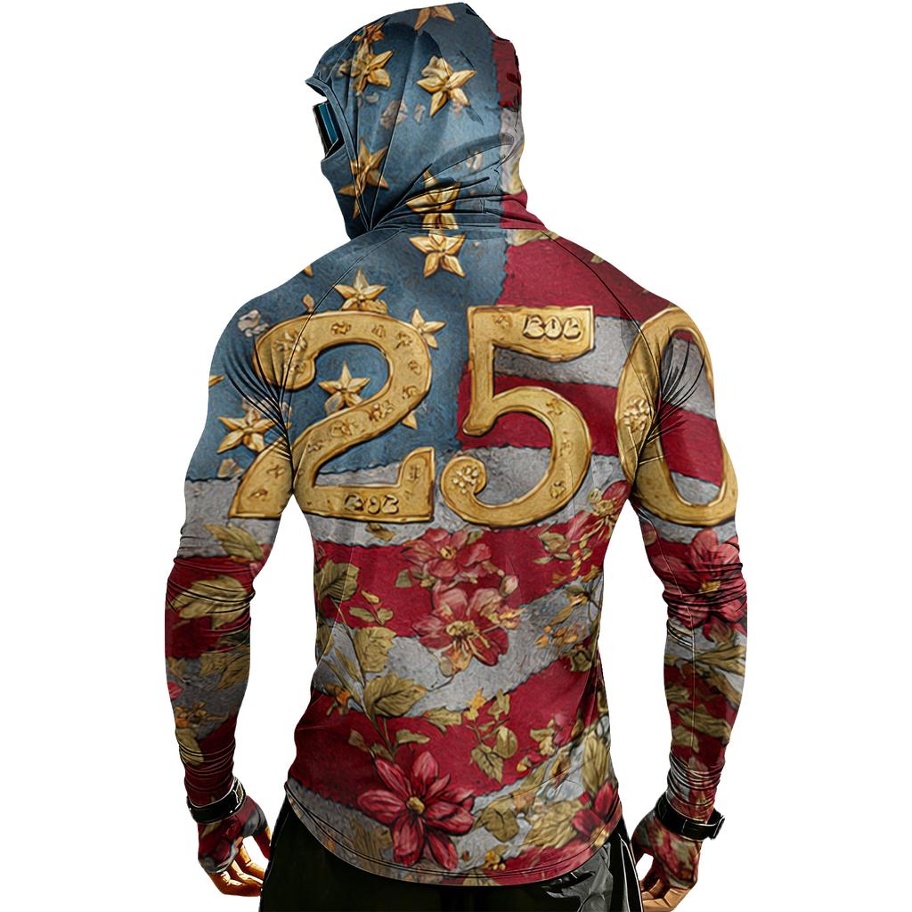 Men's Casual Raglan Sleeve Hooded Long Sleeve Sun Protection Shirt with Graphic Print Lightweight Breathable Fabric for Outdoor Activities