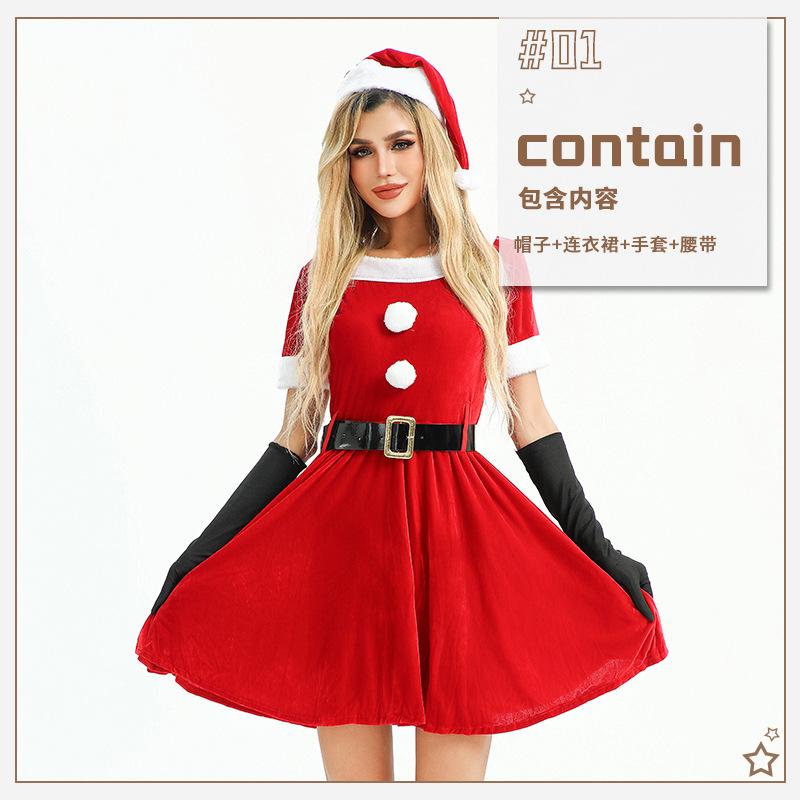 

Рождественский костюм Женское рождественское платье Рождественское платье Красный Санта Костюм для шоу One size