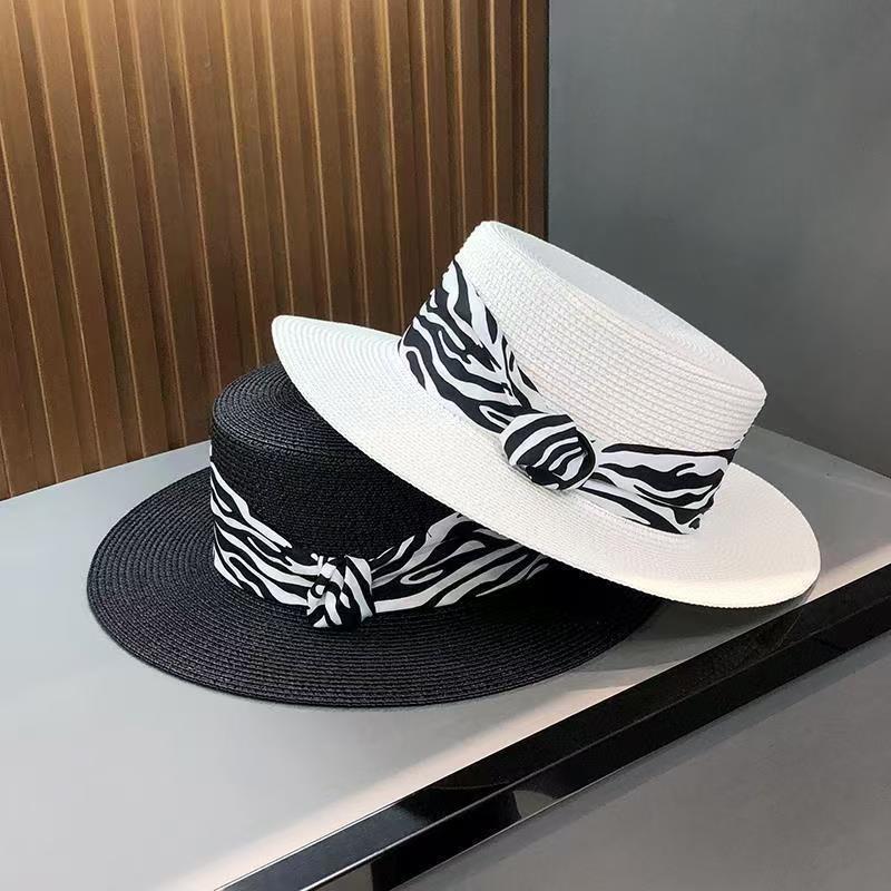 Internet Celebrity Flat Top Hat Women's Summer French Retro Fashion Trend Sun Hat Outdoor Vacation Elegant Sun Hat