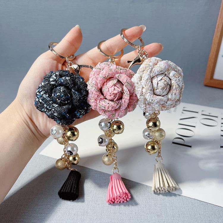 key pendant Camellia flower pearl tassel bag pendant fashionable car Accessories for jewelry Bag Charm